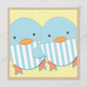 Blue Ducky Twin Boys Baby Shower Invitation