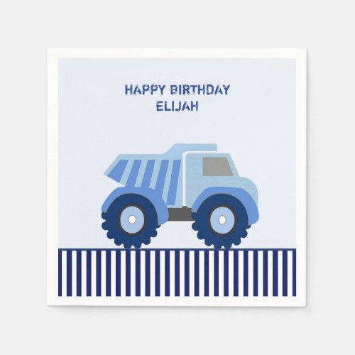 Blue Dump Truck Custom Kids Birthday Napkins