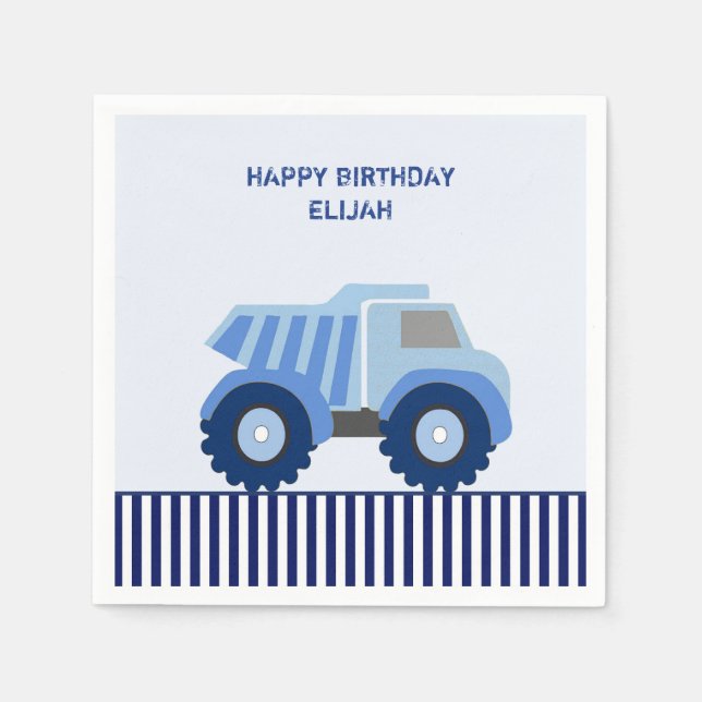 Blue Dump Truck Custom Kid's Birthday Napkins (Front)