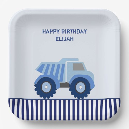 Blue Dump Truck Custom Kids Birthday Paper Plates