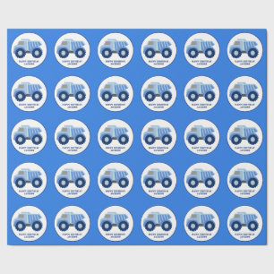 Blue Dump Truck Kid's Birthday Wrapping Paper