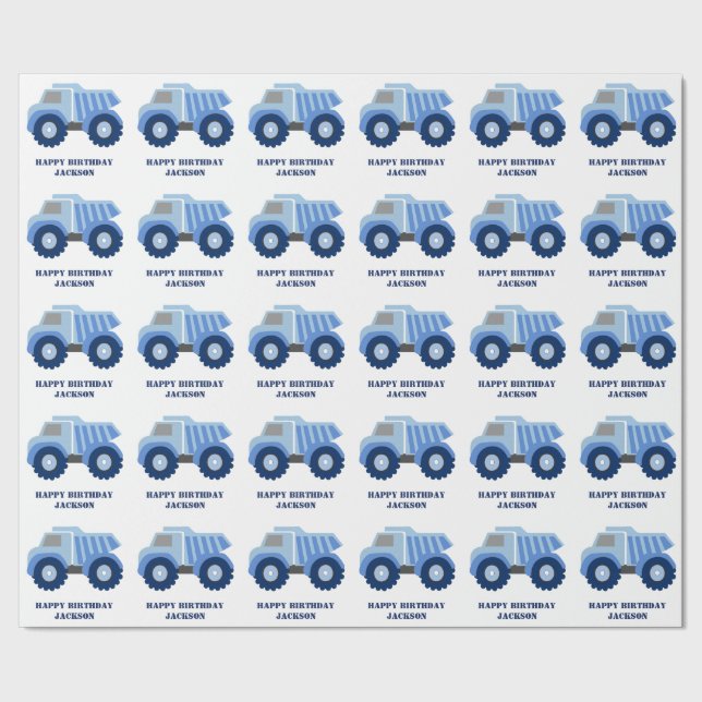Blue Dump Truck Kid's Birthday Wrapping Paper (Seam)