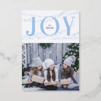 Blue Dusted Snow Joy Holiday Letterpress Photo Cards
