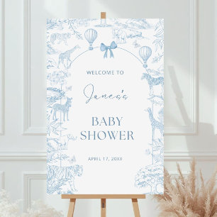 Blue Dusty Safari Baby Shower Welcome Sign: Toile  Foam Board