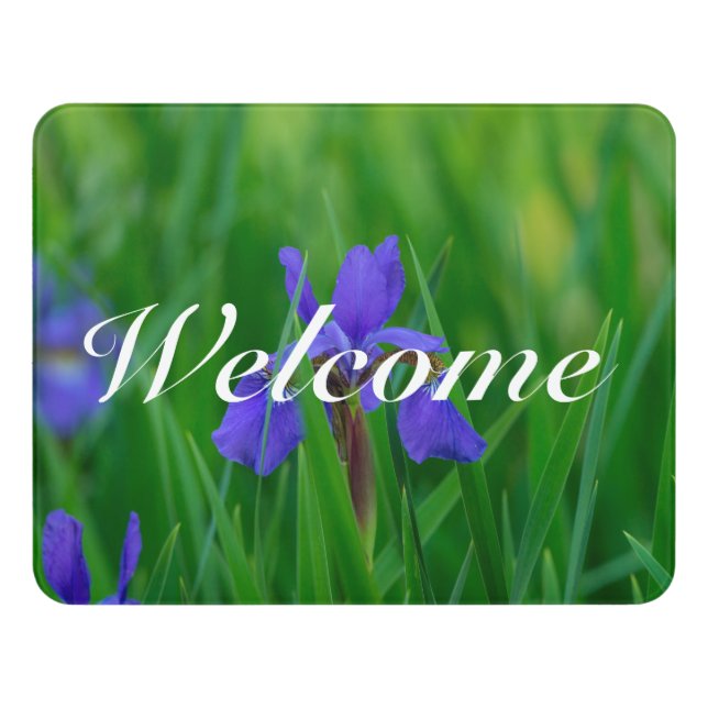 Blue Dutch Among Leaves Welcome Door Sign (Contemporary Front)