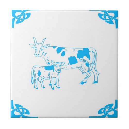 Blue Dutch Cow Delft Look Ceramic Tile