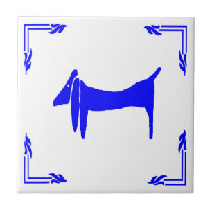Blue Dutch Dachshund Abstract Ceramic Tile