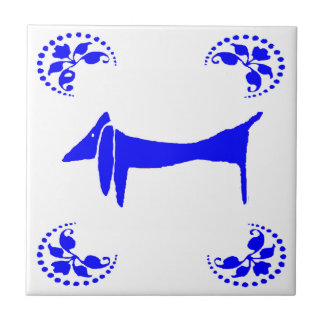 Blue Dutch Dachshund Abstract Ceramic Tile