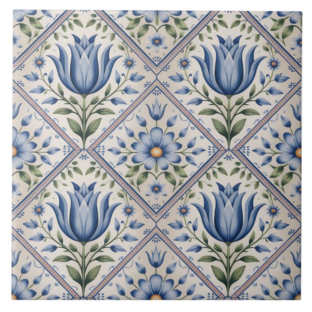 Blue Dutch Delft Pattern  Ceramic Tile (Front)