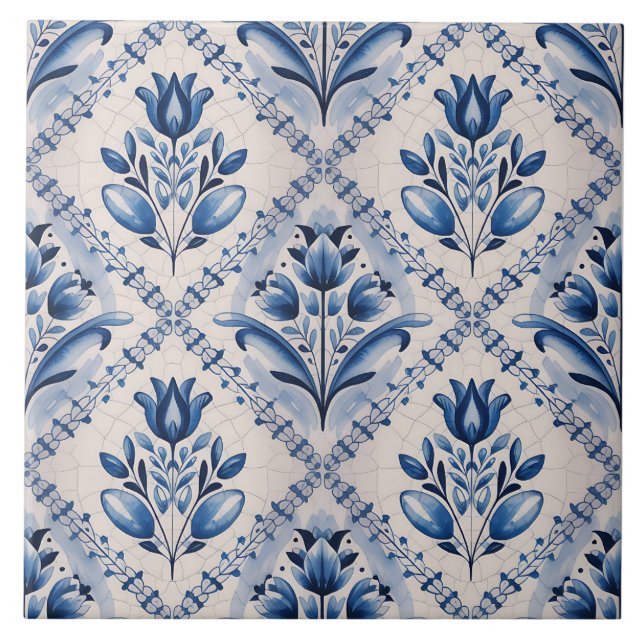 Blue Dutch Delft Pattern  Ceramic Tile (Front)