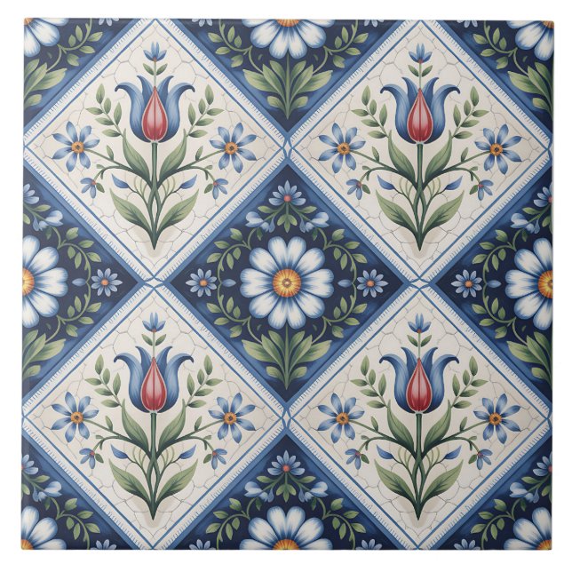 Blue Dutch Delft Pattern  Ceramic Tile (Front)