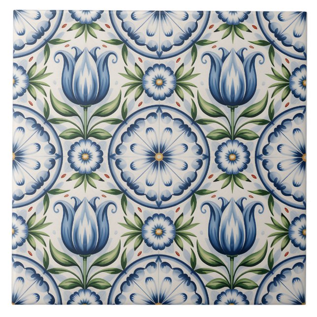 Blue Dutch Delft Pattern  Ceramic Tile (Front)