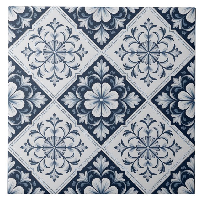 Blue Dutch Delft Pattern  Ceramic Tile (Front)