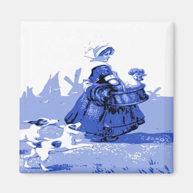 Blue Dutch Girl Dog and Chicken Magnet (Front)