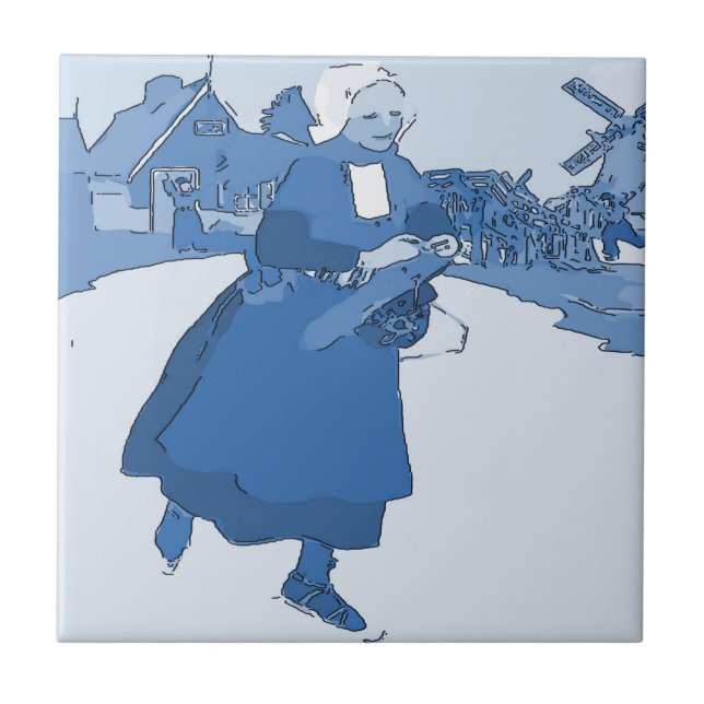 Blue Dutch Girl Skating Tile (Front)
