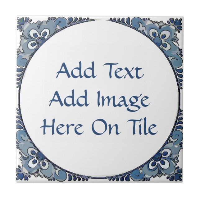 Blue Dutch look, edit text,add image, Ceramic Tile (Front)