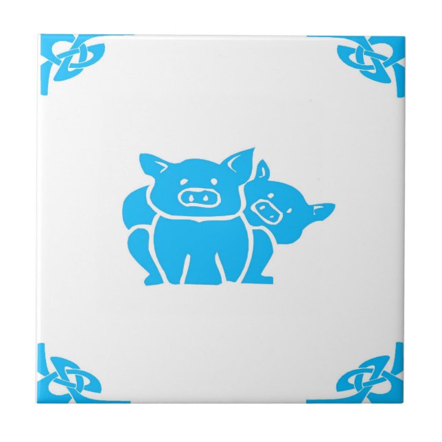 Blue Dutch Pigs Delft Look Tile (Front)