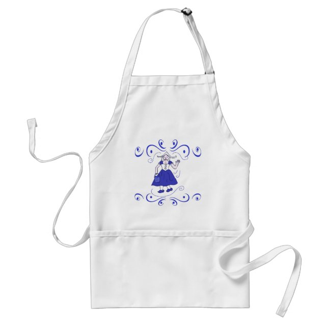 Blue Dutch Piper Delft Look Adult Apron (Front)