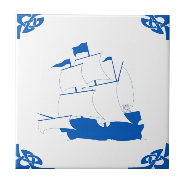 Blue Dutch Ship Tile (Front)