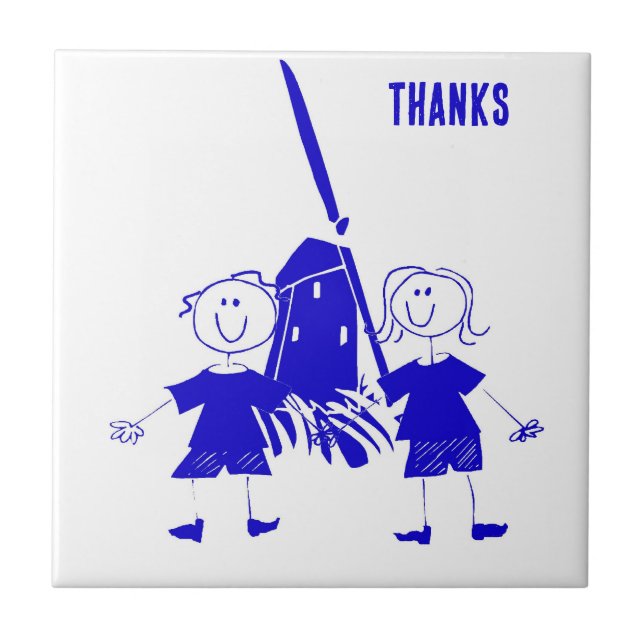 Blue Dutch Stick Kids Ceramic Tile (Front)