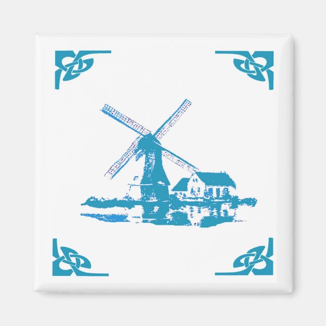 Blue Dutch Windmill Delft Look Magnet (Front)