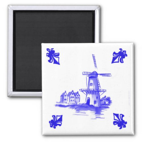 Blue Dutch Windmill Tile Delft look Magnet