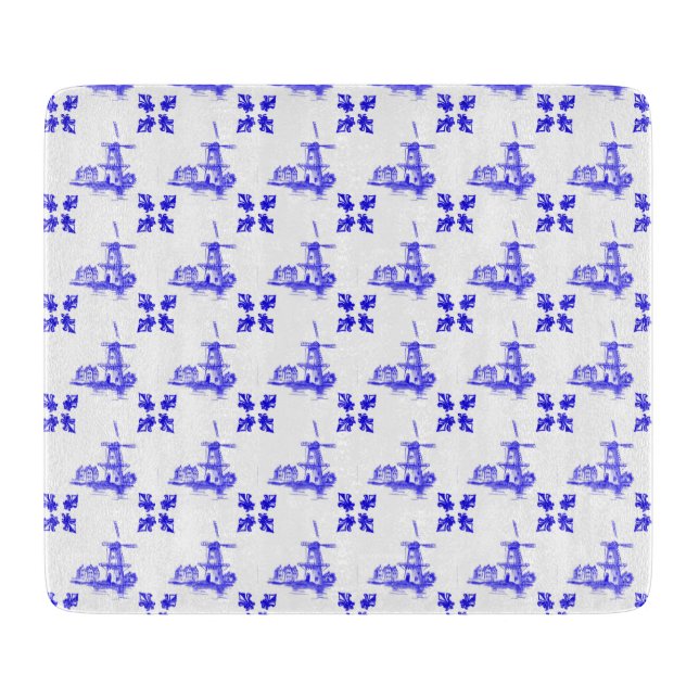 Blue, Dutch Windmill, Vintage Style Cutting Board (Front)