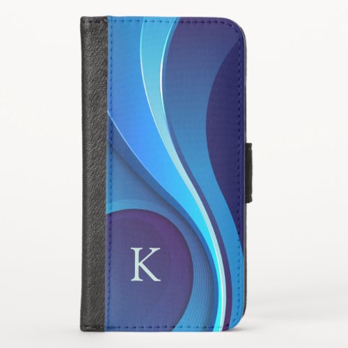 Blue dynamic wavy lines design iPhone XS wallet case