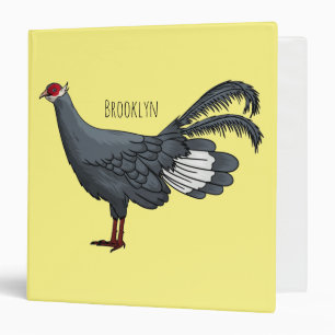Blue eared pheasant bird cartoon illustration 3 ring binder