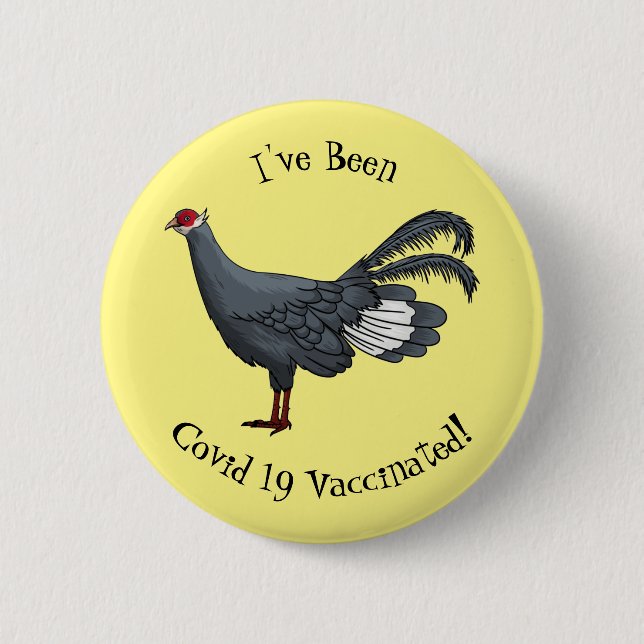 Blue eared pheasant bird cartoon illustration button (Front)