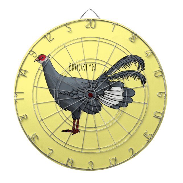 Blue eared pheasant bird cartoon illustration dart board (Front)