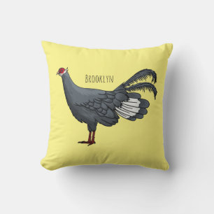Blue eared pheasant bird cartoon illustration  throw pillow