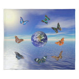 Blue Earth Butterflies Duvet Cover