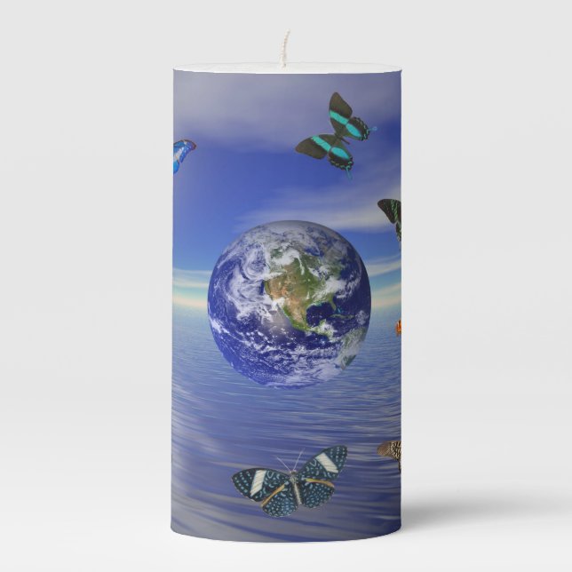 Blue Earth Butterflies  Pillar Candle (Front)