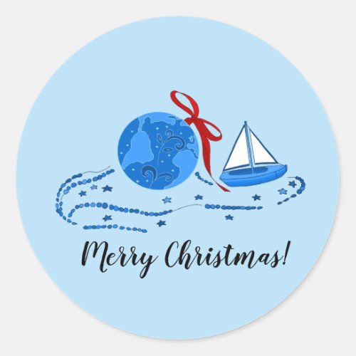 Blue Earth Christmas Ball and Little Boat Sticker