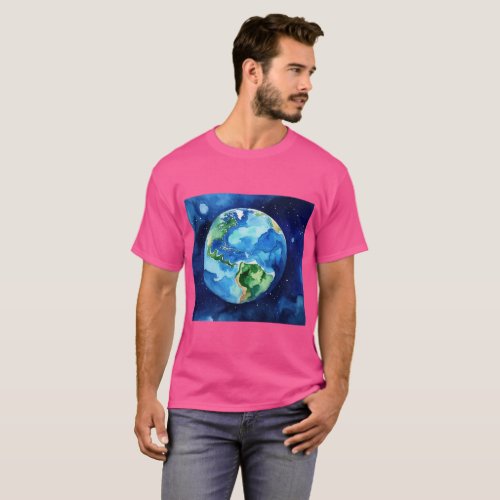 Blue Earth Dreams Watercolour World T_Shirt