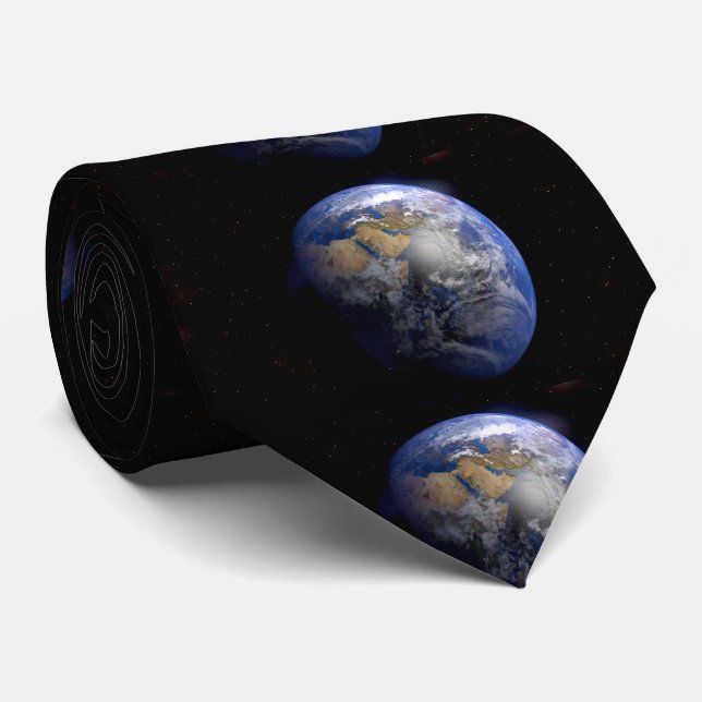 Blue Earth From Space  Inspirational Tie (Rolled)