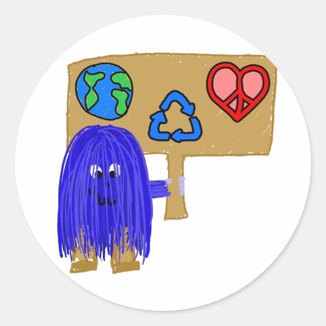 blue earth love peace recycle classic round sticker (Front)