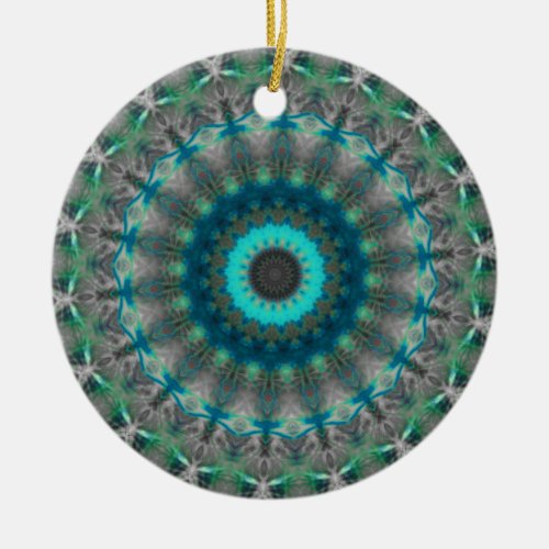 Blue Earth Mandala Kaleidoscope pattern Ceramic Ornament