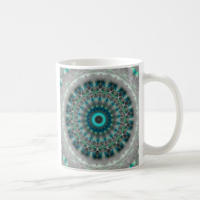 Blue Earth Mandala Kaleidoscope pattern Coffee Mug (Right)