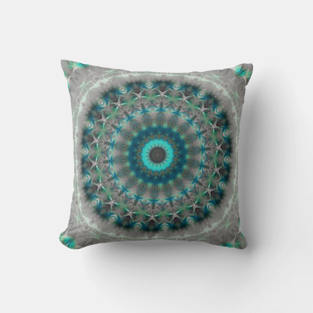 Blue Earth Mandala Kaleidoscope pattern Throw Pillow (Front)