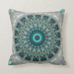 Blue Earth Mandala Kaleidoscope pattern Throw Pillow