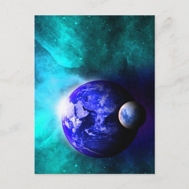 Blue Earth Moon Space Postcard (Front)