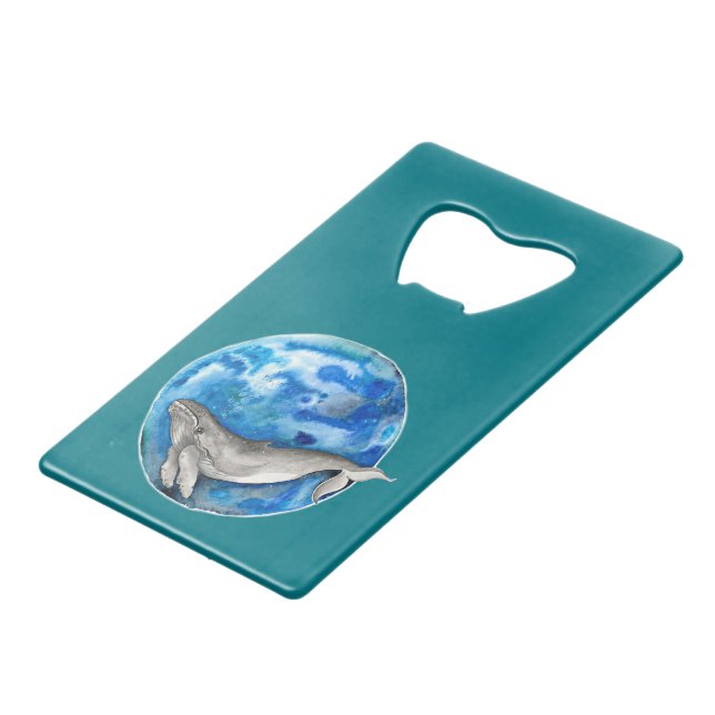 Blue Earth Whale Credit Card Bottle Opener (Front Angled)