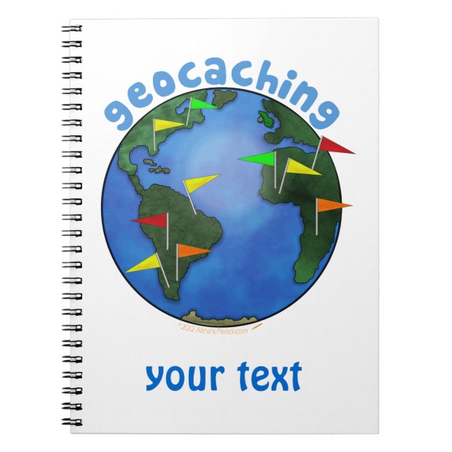 Blue Earth With Flags Geocaching Custom Notebook (Front)