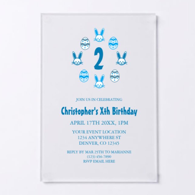 Blue Easter 2nd Birthday Acrylic Invitations (Creator Uploaded)