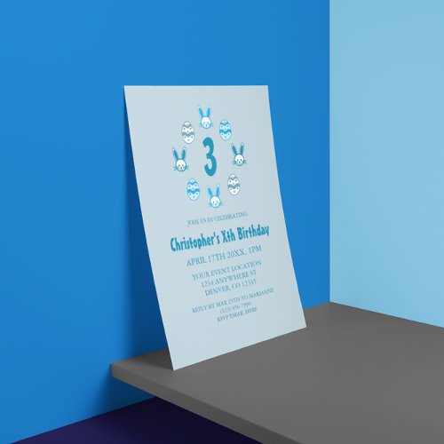 Blue Easter 3rd Birthday Invitation