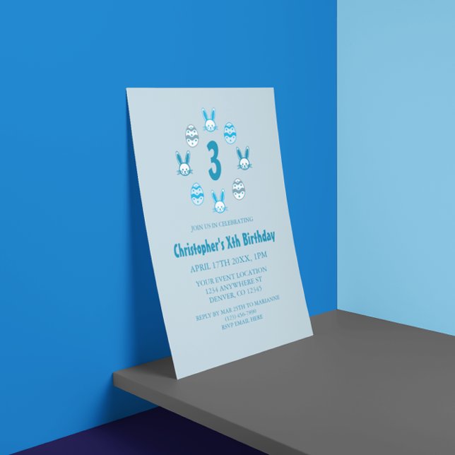 Blue Easter 3rd Birthday Invitation (Creator Uploaded)
