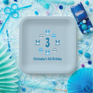 Blue Easter 3rd Birthday Paper Plates