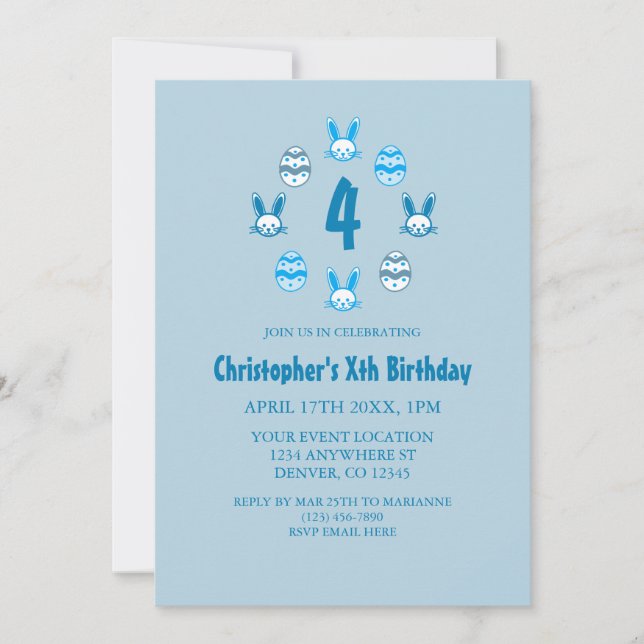 Blue Easter 4th Birthday Invitation (Front)